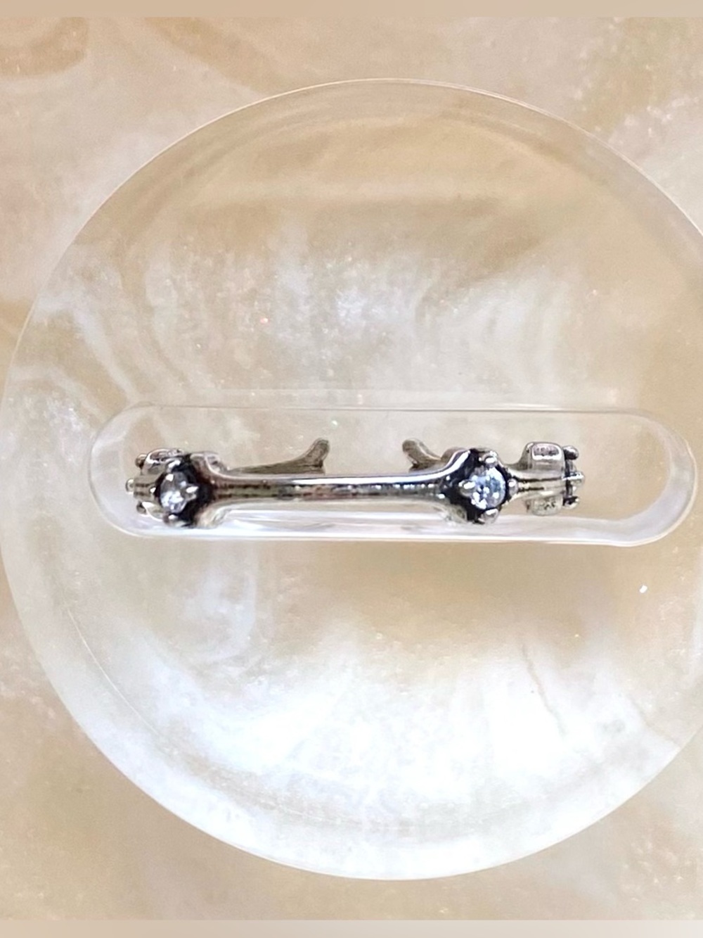 Sterling Silver Bar Ring with Clear Stones - Silver